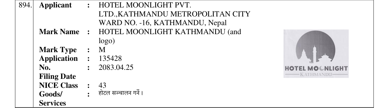 Original bulletin entry for HOTEL MOONLIGHT KATHMANDU (and logo)