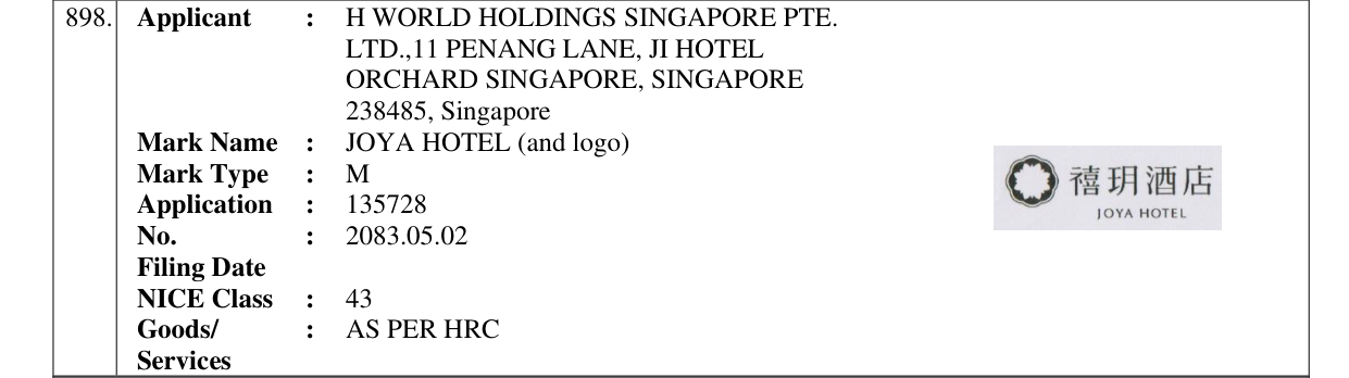 Original bulletin entry for JOYA HOTEL (and logo)