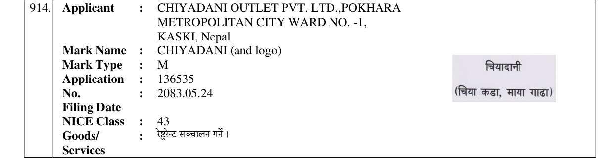 Original bulletin entry for CHIYADANI (and logo)