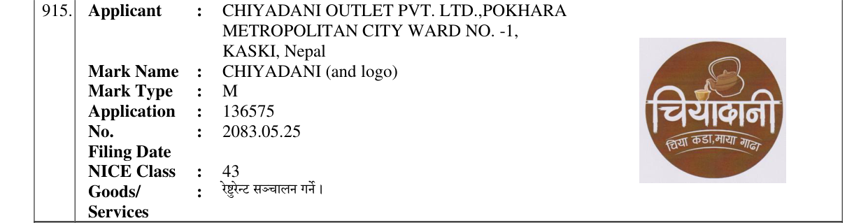 Original bulletin entry for CHIYADANI (and logo)