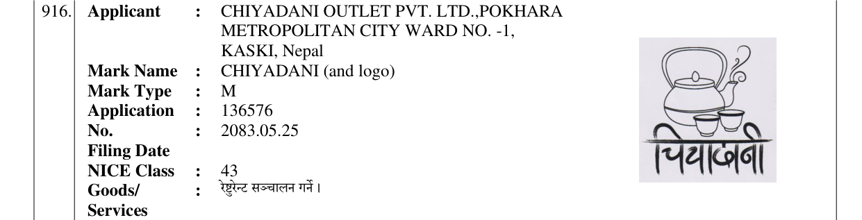 Original bulletin entry for CHIYADANI (and logo)