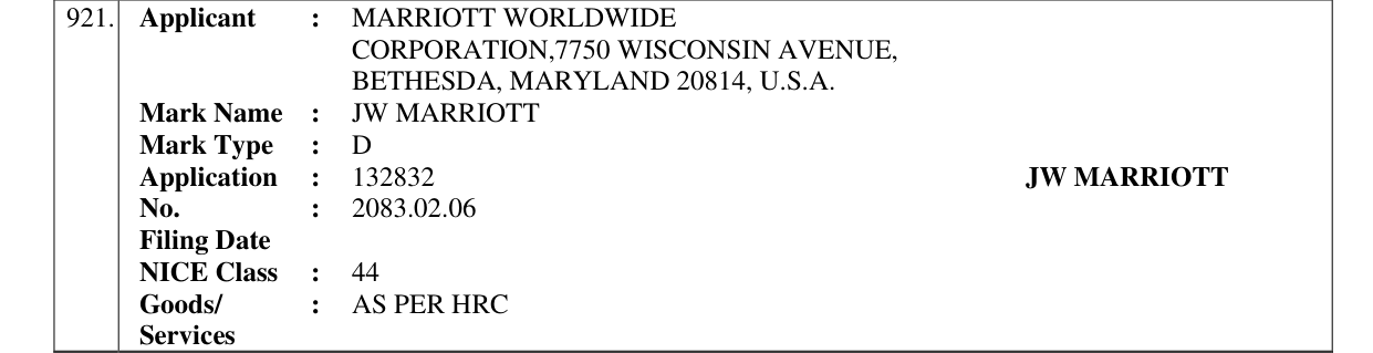 Original bulletin entry for JW MARRIOTT