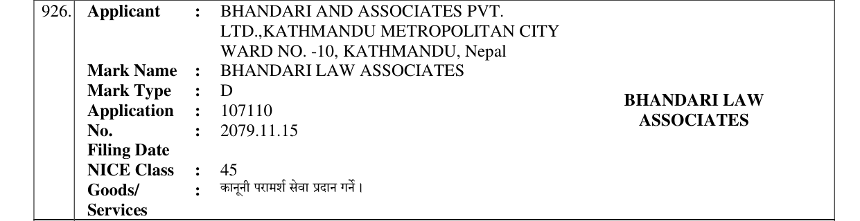 Original bulletin entry for BHANDARI LAW ASSOCIATES