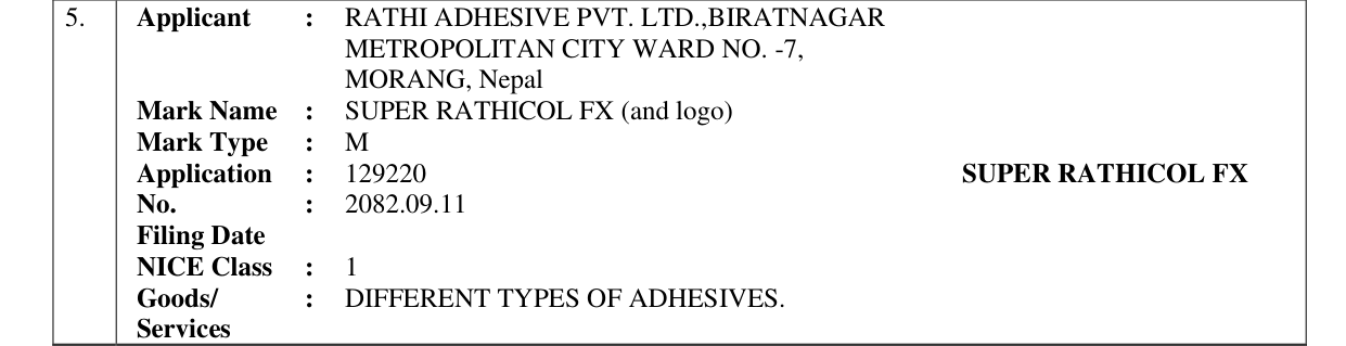 Original bulletin entry for SUPER RATHICOL FX with Logo