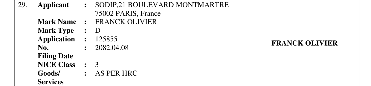 Original bulletin entry for FRANCK OLIVIER