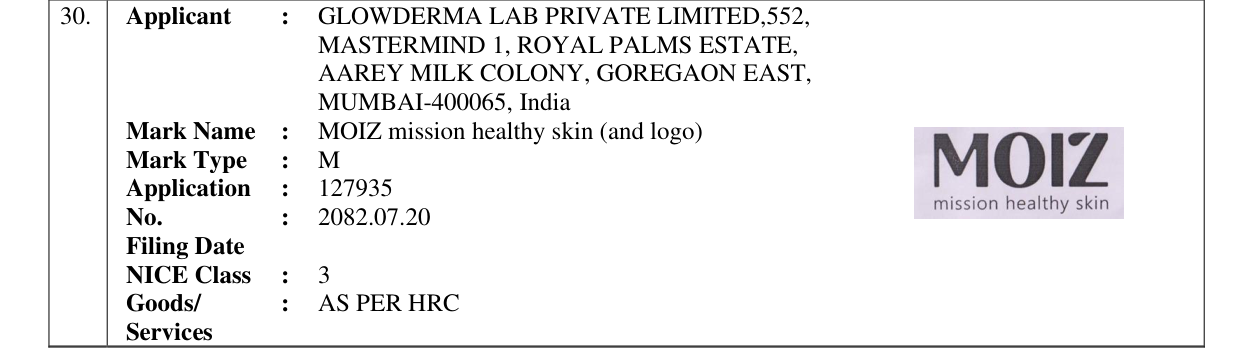 Original bulletin entry for MOIZ mission healthy skin (and logo)