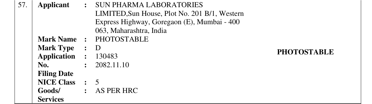 Original bulletin entry for PHOTOSTABLE