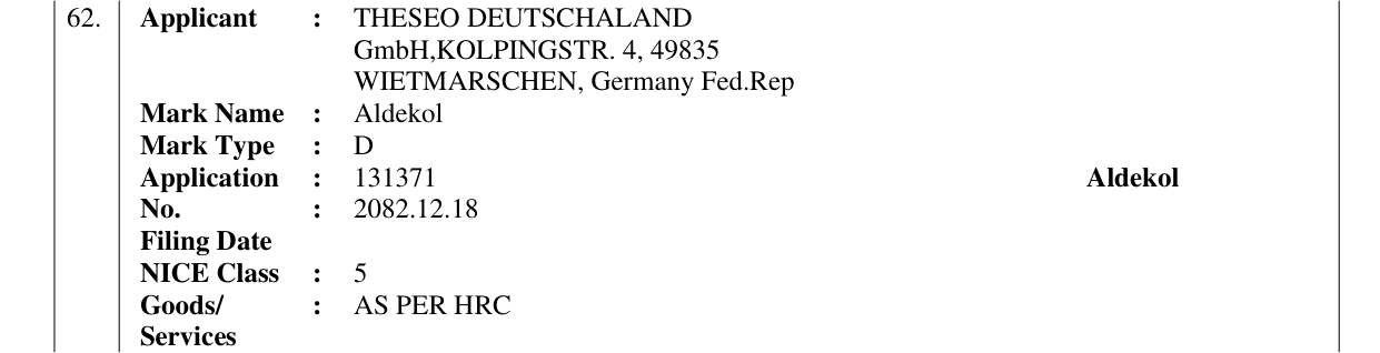 Original bulletin entry for Aldekol