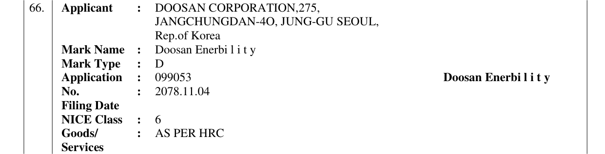 Original bulletin entry for Doosan Enerbi l i t y