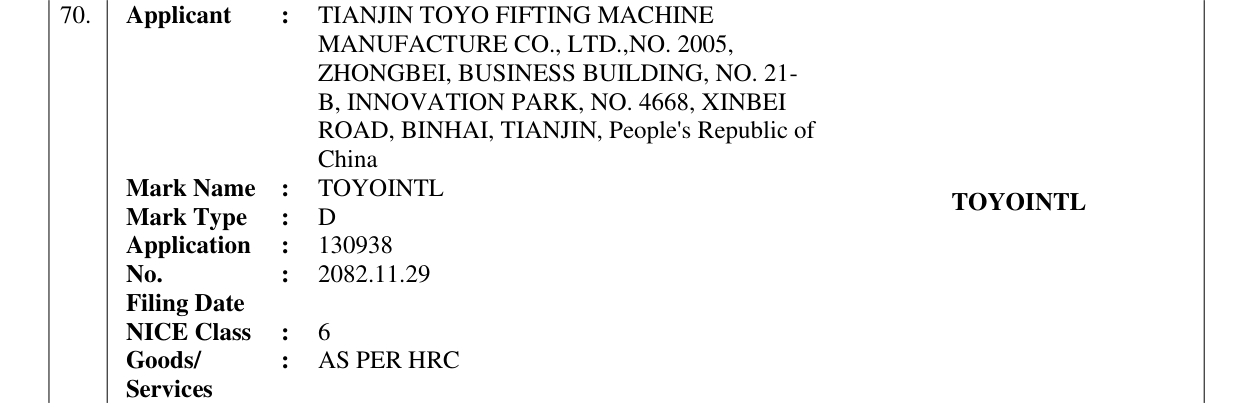 Original bulletin entry for TOYOINTL TOYOINTL