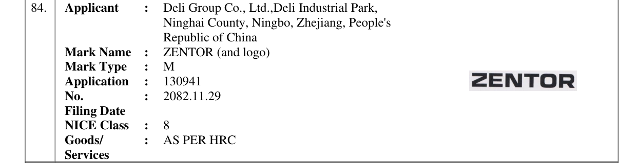 Original bulletin entry for ZENTOR (and logo)