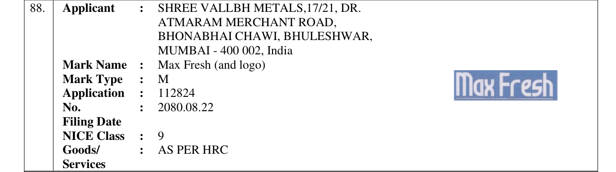 Original bulletin entry for Max Fresh (and logo)