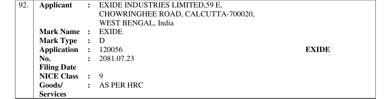 Original bulletin entry for EXIDE
