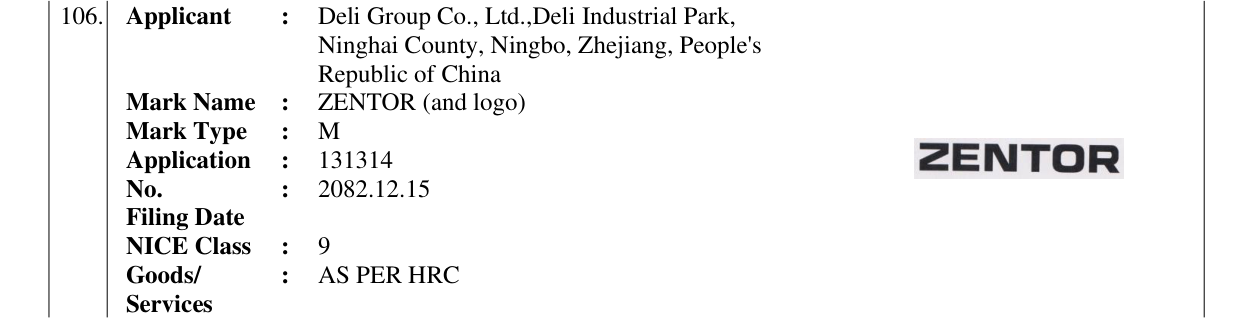 Original bulletin entry for ZENTOR (and logo)