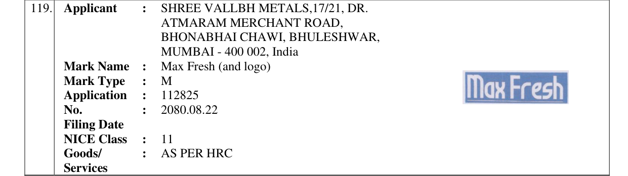 Original bulletin entry for Max Fresh (and logo)