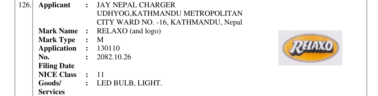 Original bulletin entry for RELAXO (and logo)