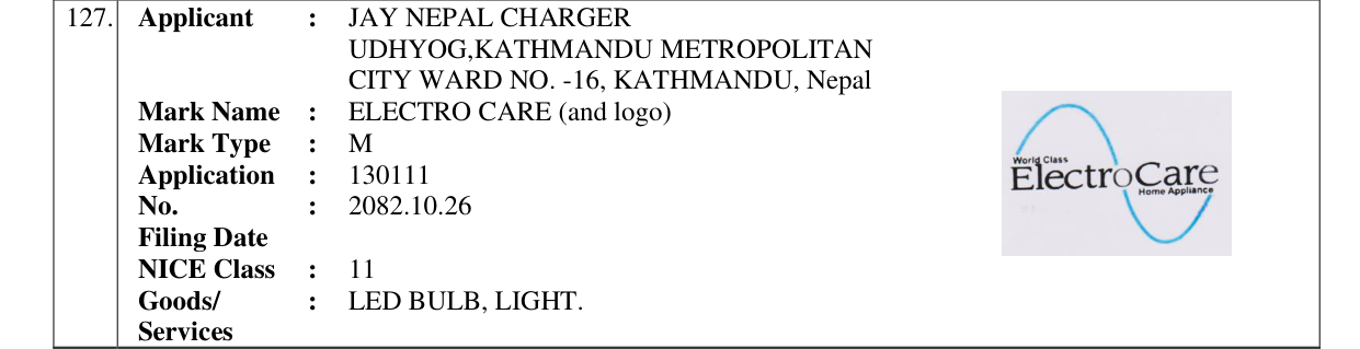 Original bulletin entry for ELECTRO CARE (and logo)