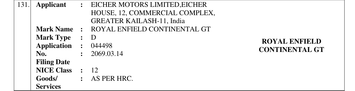 Original bulletin entry for ROYAL ENFIELD CONTINENTAL GT