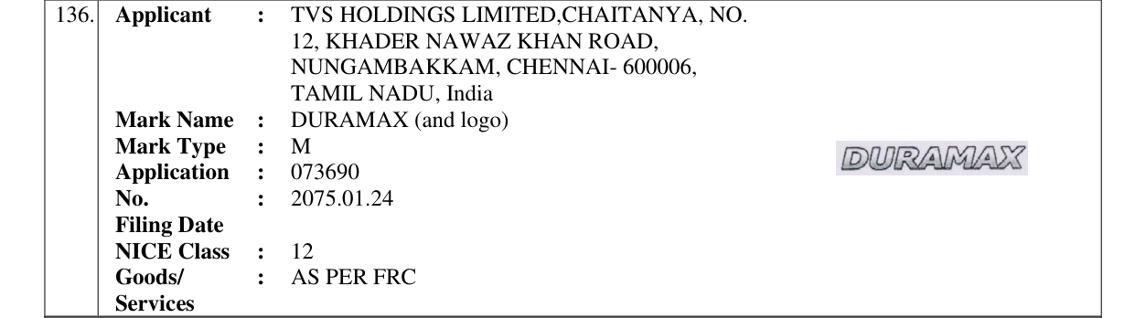 Original bulletin entry for DURAMAX (and logo)
