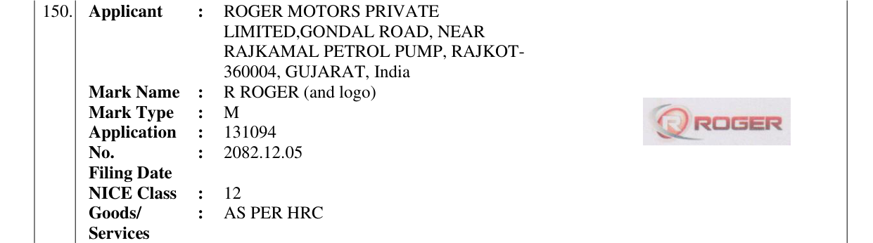 Original bulletin entry for R ROGER (and logo)
