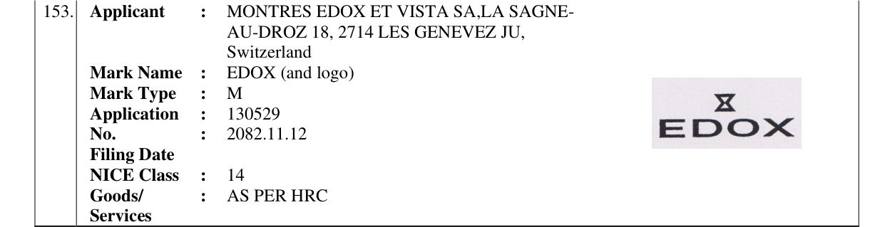 Original bulletin entry for EDOX (and logo)