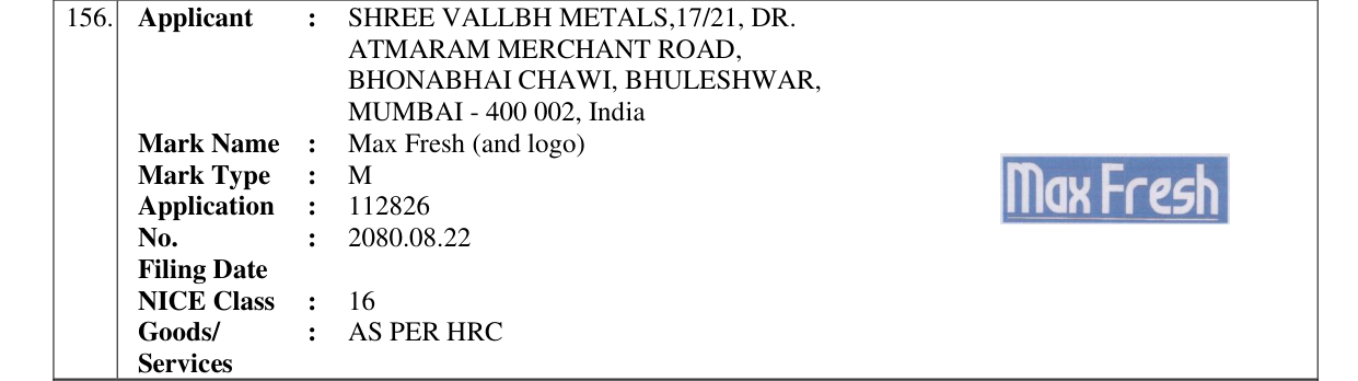 Original bulletin entry for Max Fresh (and logo)