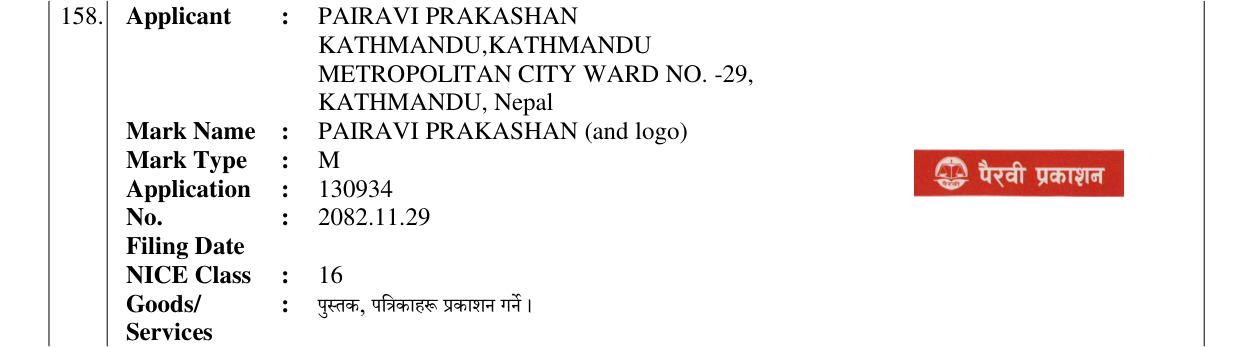 Original bulletin entry for PAIRAVI PRAKASHAN (and logo)