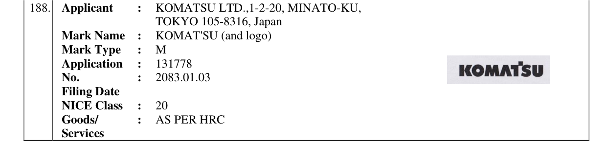 Original bulletin entry for KOMAT'SU (and logo)