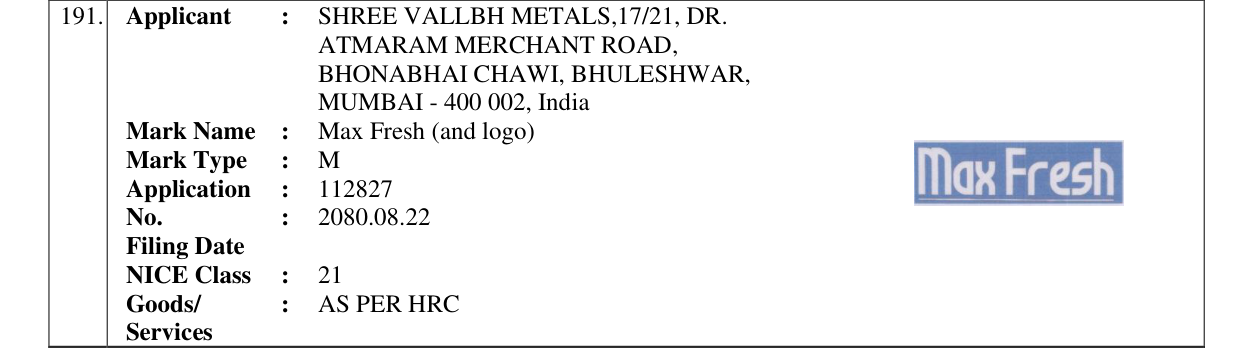 Original bulletin entry for Max Fresh (and logo)