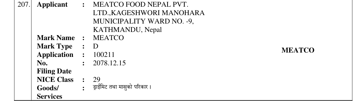 Original bulletin entry for MEATCO