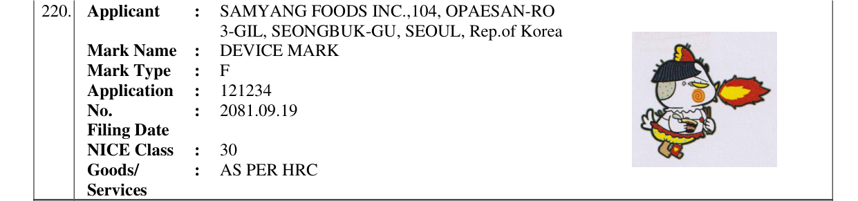 Original bulletin entry for DEVICE MARK