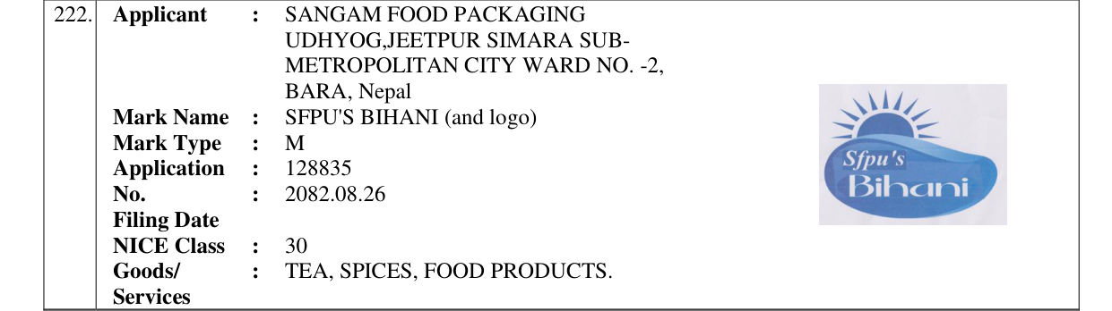 Original bulletin entry for SFPU'S BIHANI (and logo)