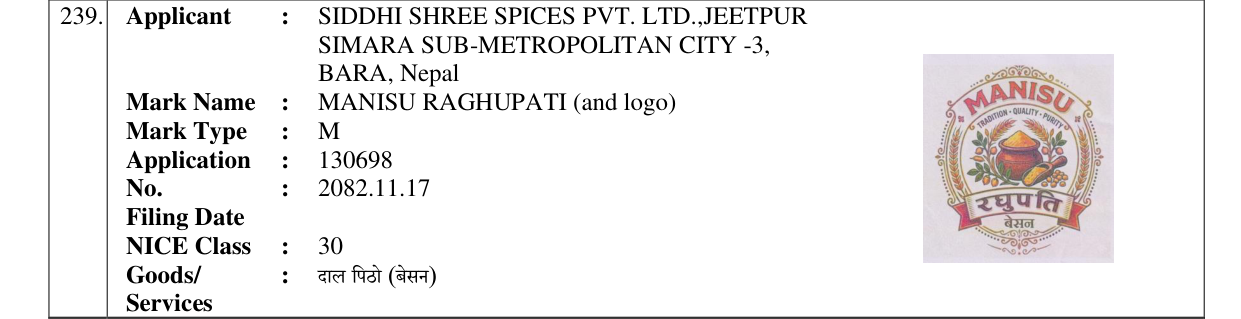 Original bulletin entry for MANISU RAGHUPATI (and logo)