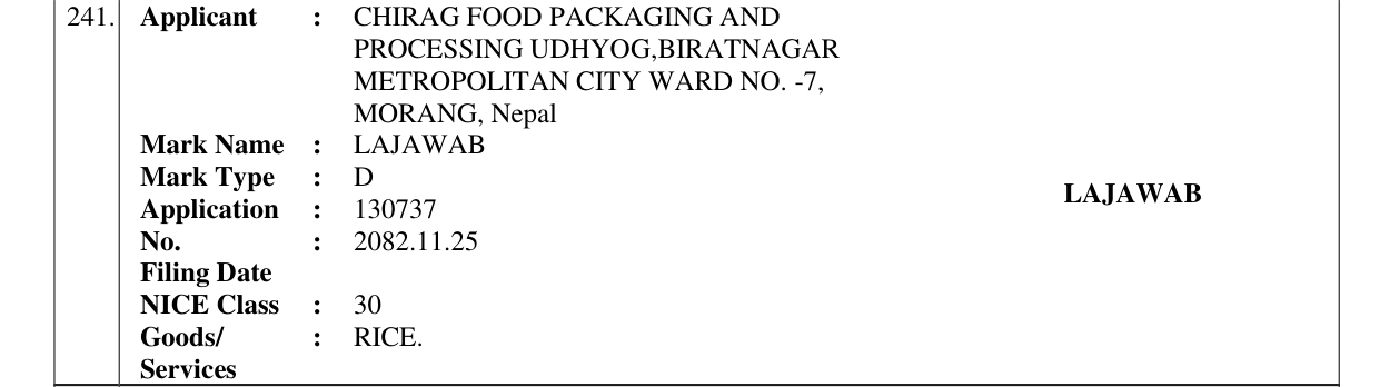 Original bulletin entry for LAJAWAB