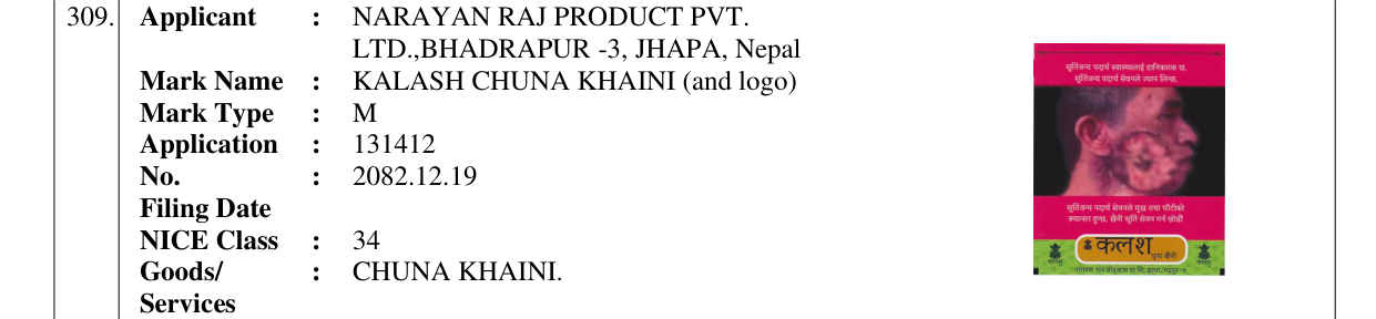 Original bulletin entry for KALASH CHUNA KHAINI (and logo)
