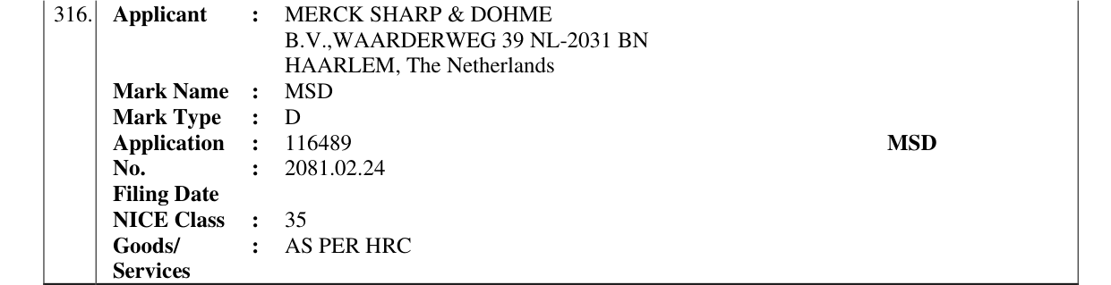 Original bulletin entry for MSD