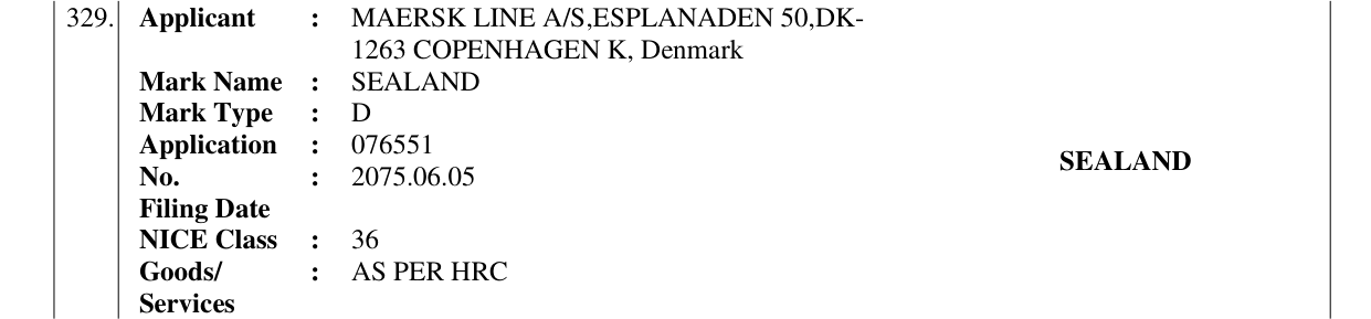 Original bulletin entry for SEALAND