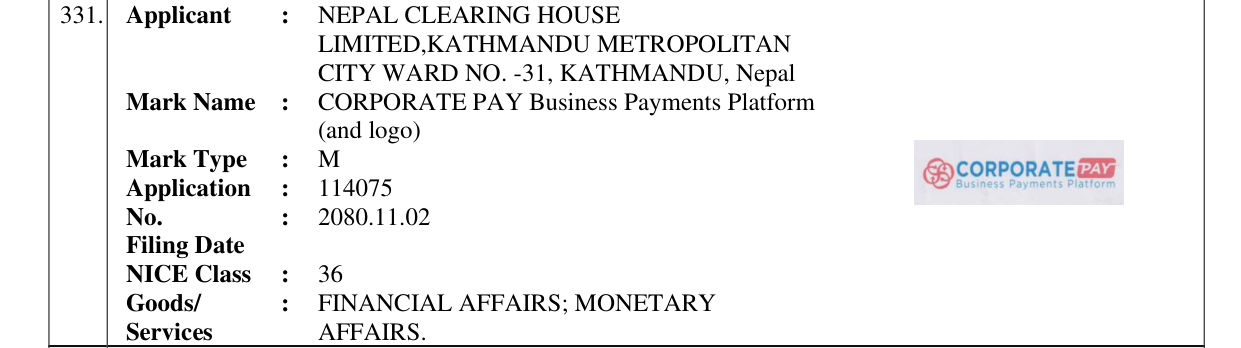 Original bulletin entry for CORPORATE PAY Business Payments Platform (and logo)