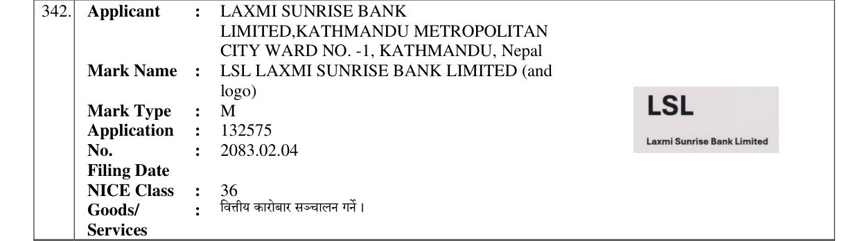Original bulletin entry for LSL LAXMI SUNRISE BANK LIMITED (and logo)