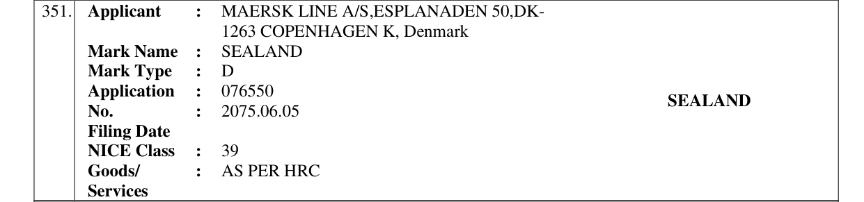 Original bulletin entry for SEALAND
