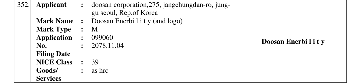 Original bulletin entry for Doosan Enerbi l i t y (and logo)