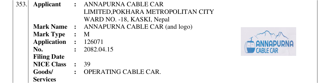 Original bulletin entry for ANNAPURNA CABLE CAR (and logo)