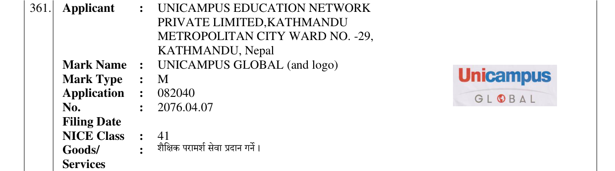 Original bulletin entry for UNICAMPUS GLOBAL (and logo)