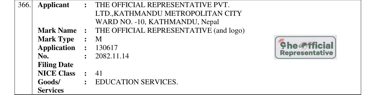 Original bulletin entry for THE OFFICIAL REPRESENTATIVE (and logo)