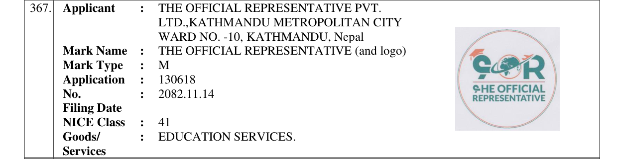 Original bulletin entry for THE OFFICIAL REPRESENTATIVE (and logo)