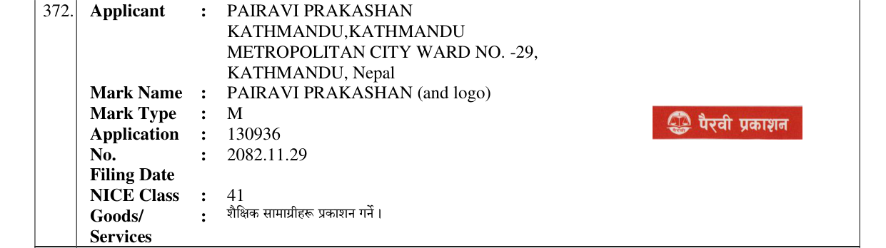 Original bulletin entry for PAIRAVI PRAKASHAN (and logo)
