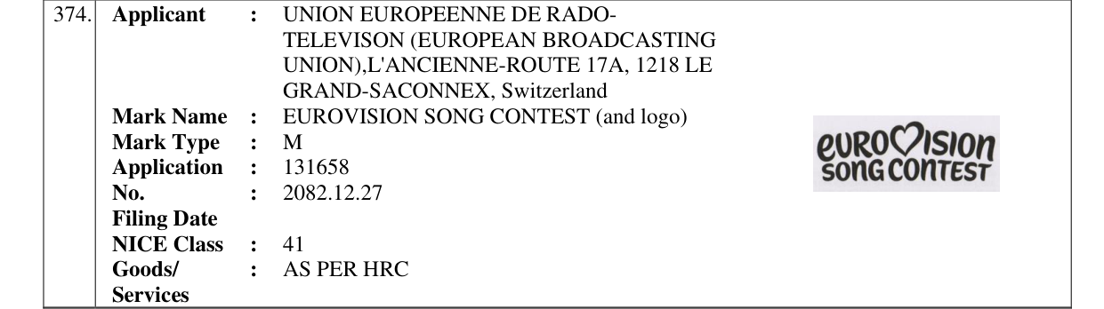 Original bulletin entry for EUROVISION SONG CONTEST (and logo)