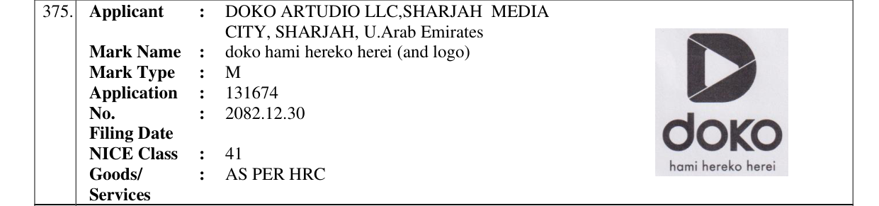 Original bulletin entry for doko hami hereko herei (and logo)