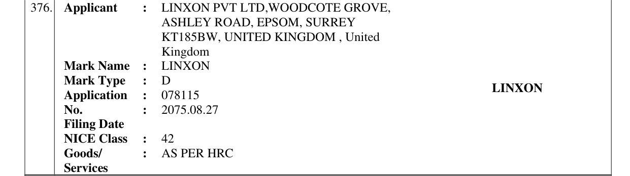 Original bulletin entry for LINXON