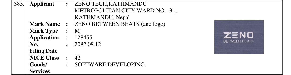 Original bulletin entry for ZENO BETWEEN BEATS (and logo)